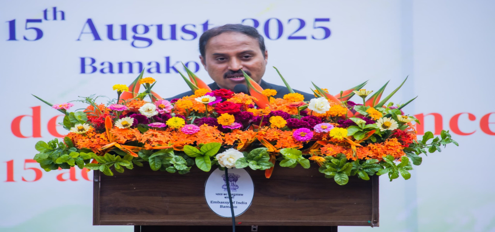 Flag hoisting ceremony of 79th Independence Day of India in Bamako. 