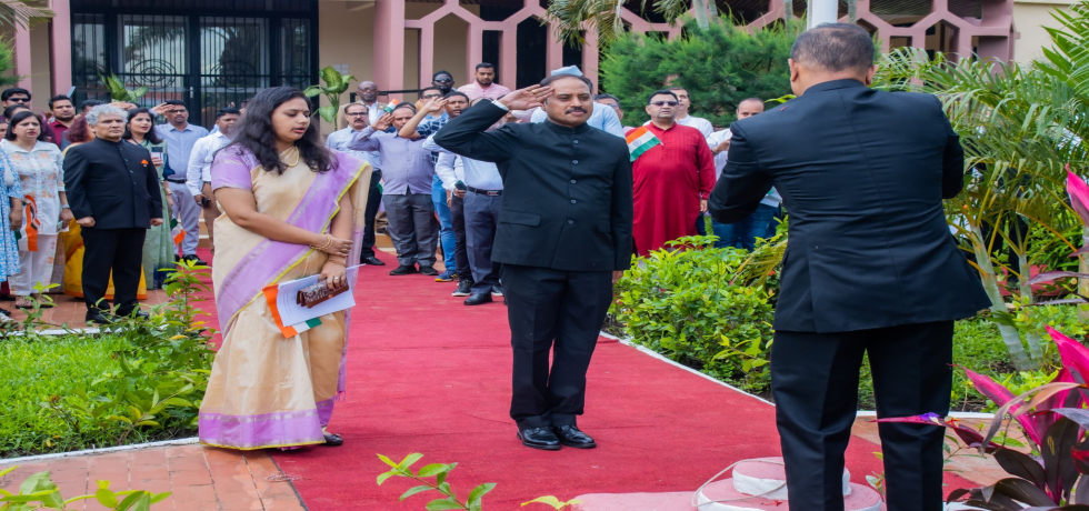 Flag hoisting ceremony of 79th Independence Day of India in Bamako. 